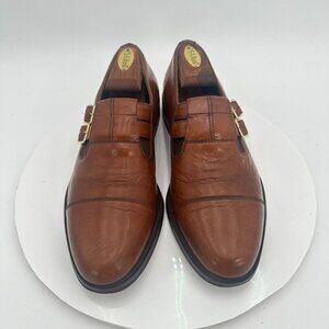 Fratelli Footwear Men Size 8.5M Brown Leather Cap Toe Double Buckle Dress Shoes